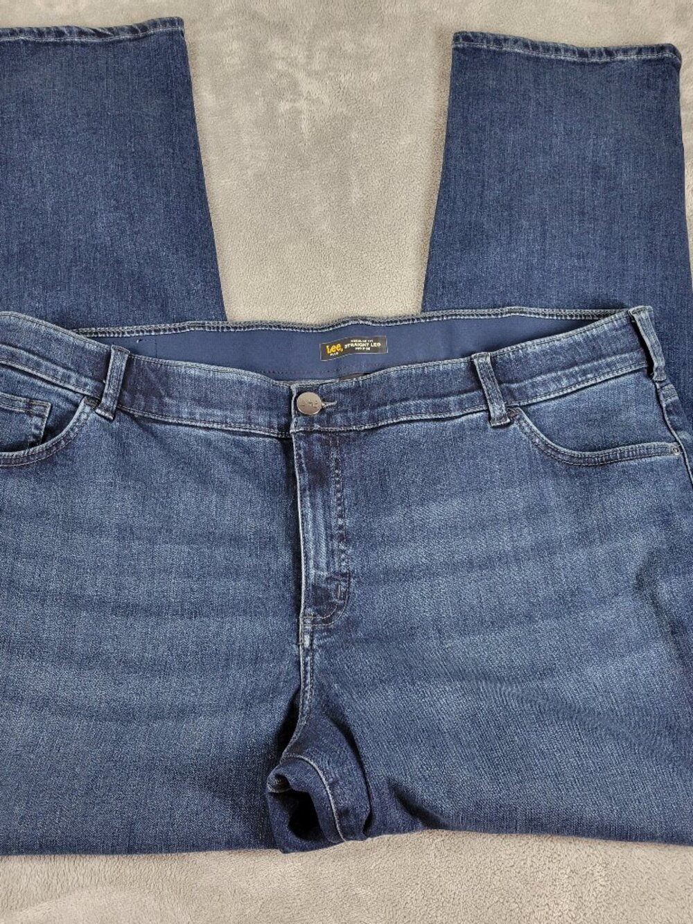 Lee Jeans Womens 22W Long Flex Motion Mid Rise Dark Blue Wash Straight SL117E